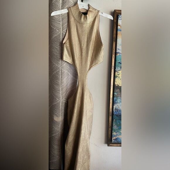 MICHAEL COSTELLO x REVOLVE Calista Midi Dress Summer Gold Champagne Sz Small - Picture 5 of 12